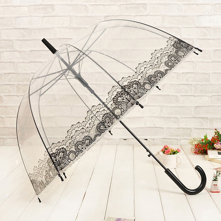 Picture of Korean Style Building Arched Apollo Princess Transparent Umbrella Umbrella Semi-automatic Creative Curved Hook Straight Long Handle Umbrella