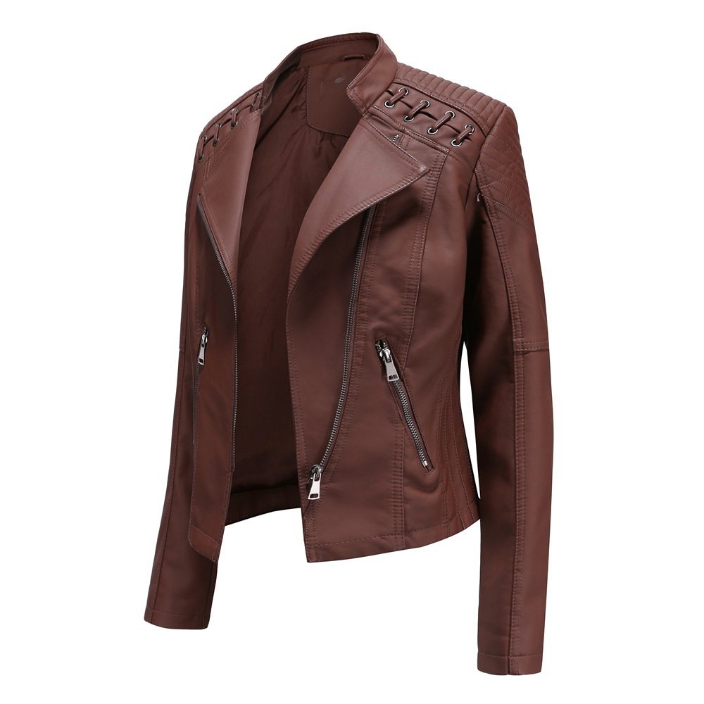 Picture of Cross-border European Size New Spring and Autumn Women's Leather Jacket Women's Short Jacket Slim-fit Thin Leather Jacket Women's Biker Clothes