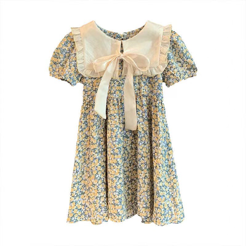 Picture of 2024 summer new girls Korean style lapel floral princess dress children baby summer short sleeve dress