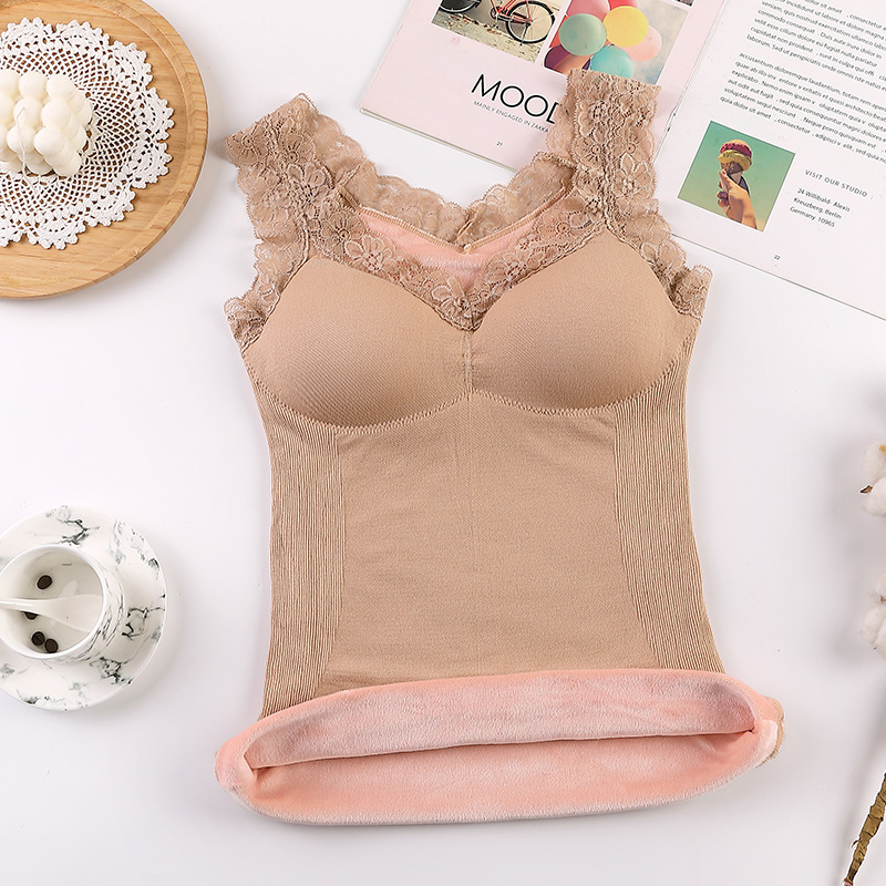 Picture of New 8-color Women's Warm Vest Seamless Lace Warm Underwear with Chest Pad Slim-fit Base Fleece Vest for Women