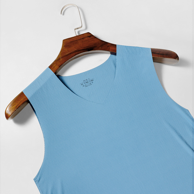 Picture of Ice Silk Traceless Vest Men's Summer Thin Inner Wear Solid Color Sports Waistcoat Base Quick-drying Fitness Hurdle Sweatshirt