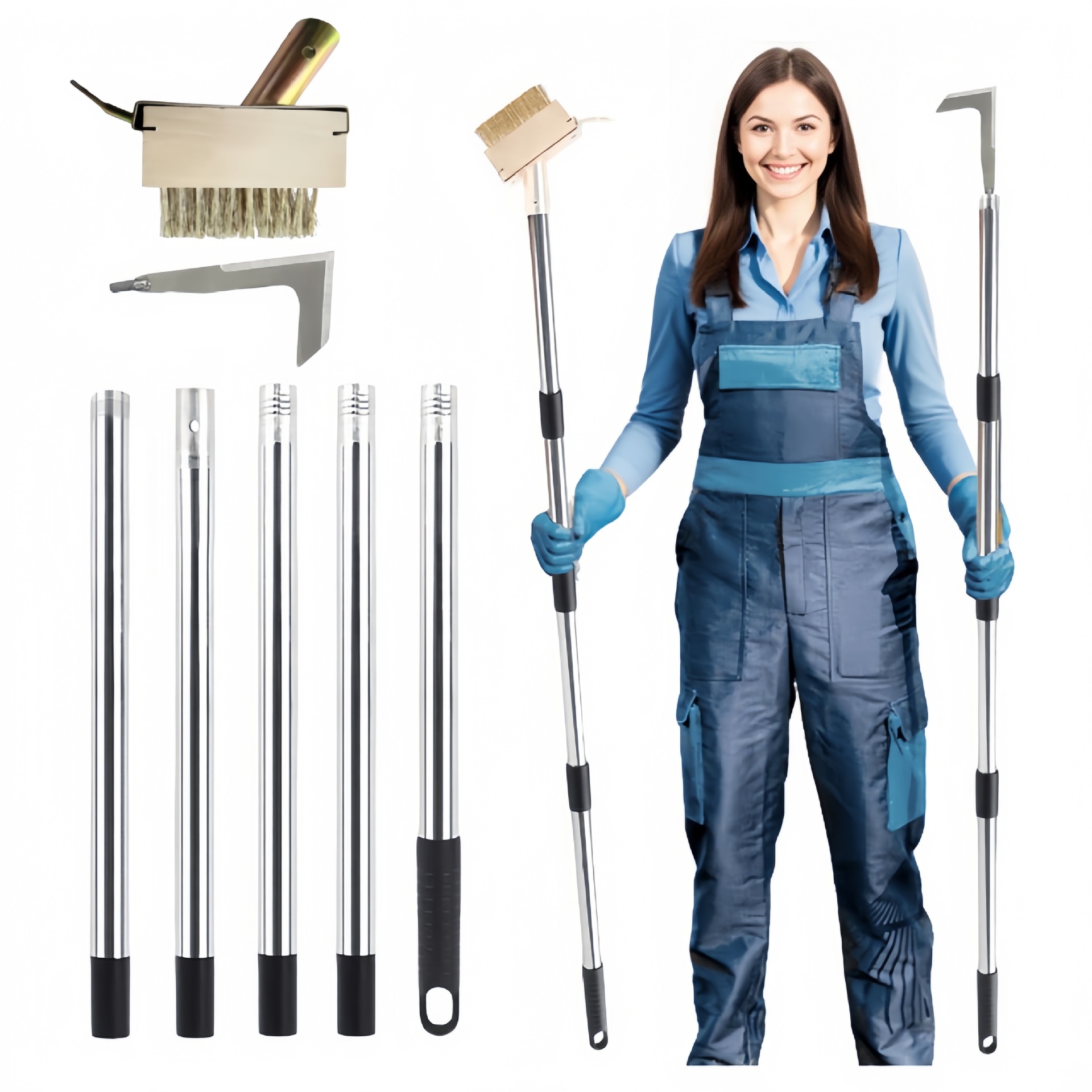 Cross-border hot-selling gap weed removal brush set, weed removal hook, gap brush, stainless steel weed removal for ground crack weed cleaning