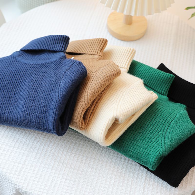 Picture of [in stock boys' one-piece velvet sweater children's semi-turtleneck sweater girls white fleece-lined thickened wool low