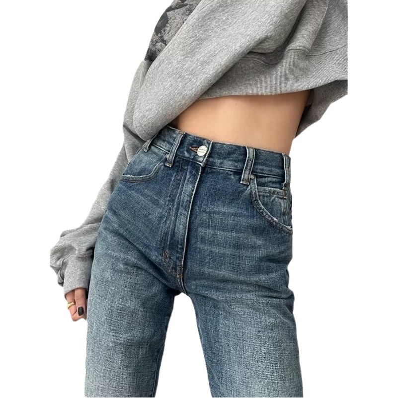 Spring New Black Cropped Smoke Tube Pants Women's plus size Chubby Sister mm Pear-shaped Body Slimming Small Straight Jeans