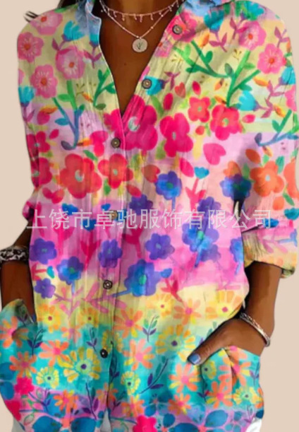 Picture of 2025 New Women's Long Shirt Women's Summer European and American Trend Long Sleeve Shirt Printed Pattern Printed 3D Shirt
