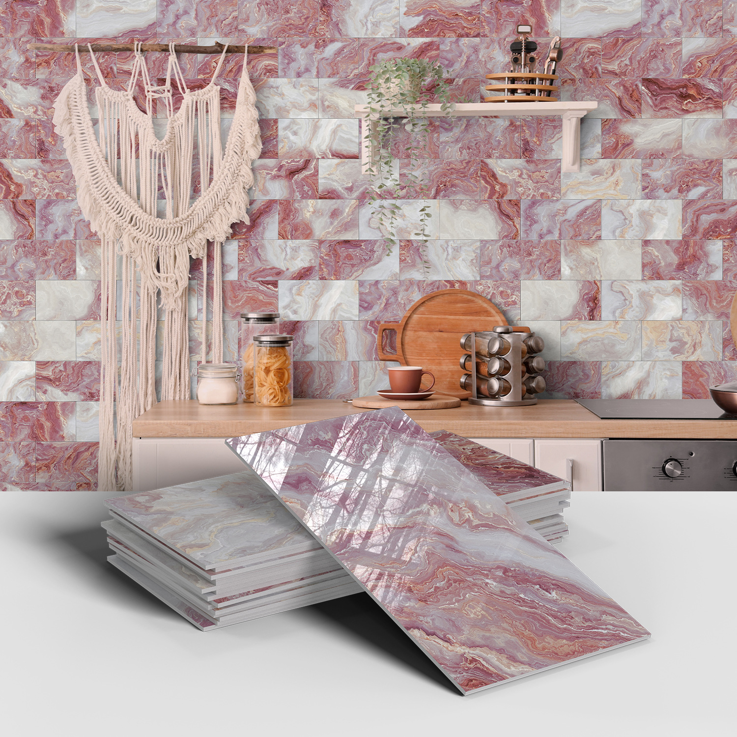Picture of Crystal Marble Tile Wall Stickers Thickened PET Waterproof Self-adhesive Wallpaper for Kitchen Living Room Wall Decoration Cross Border