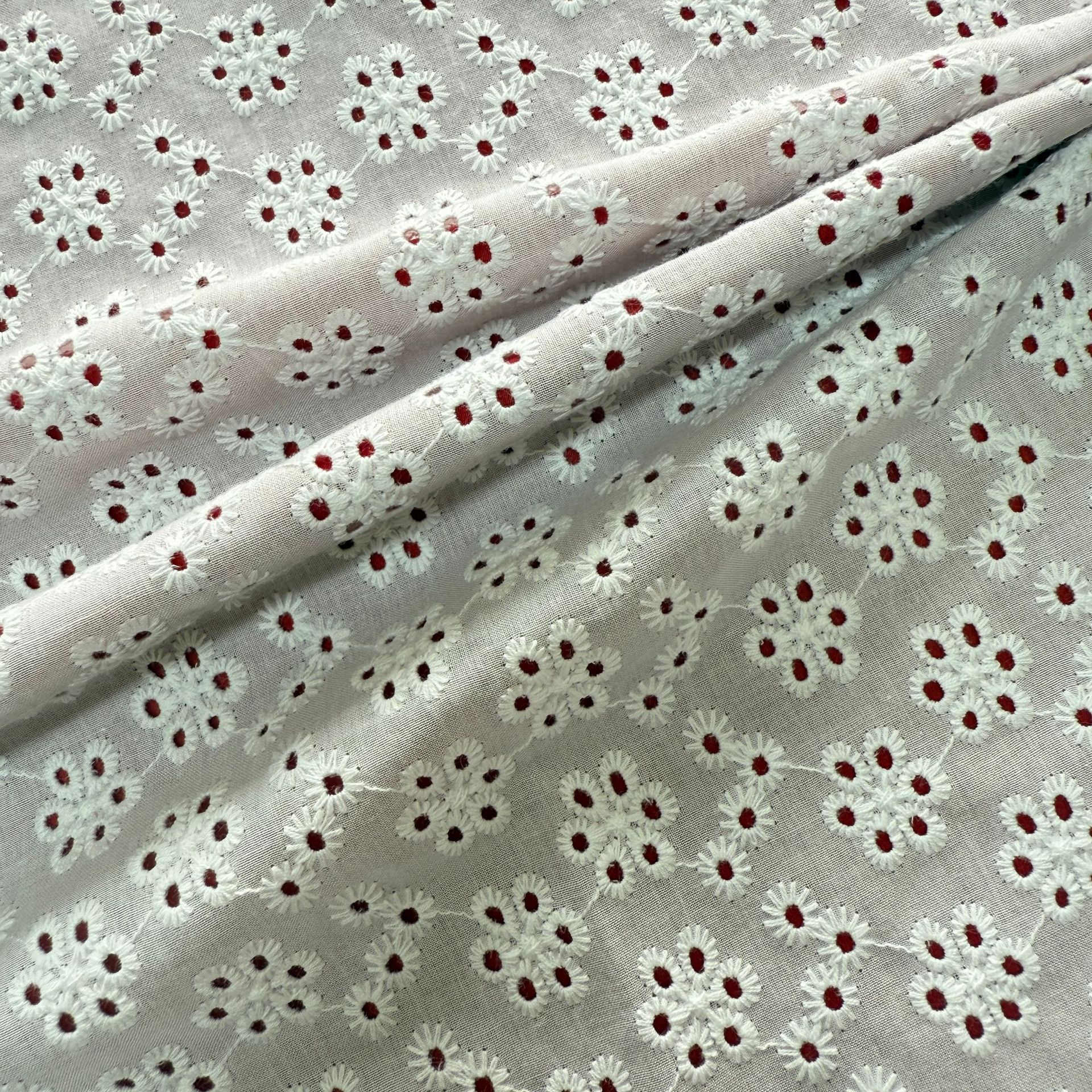 Cotton Embroidered Fabric, Embroidered Cotton Fabric, Lace Perforated Cotton Thread, Cut Out Embroidered Fabric