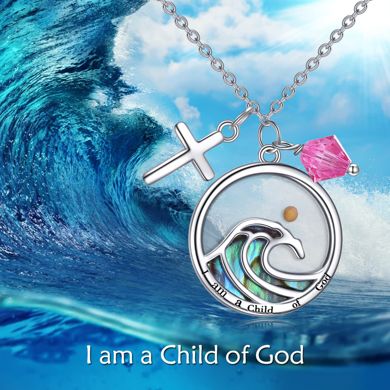 Amazon Cross-Border Trendy Fashion Simple Faith Cross Round Wave Mustard Seed Stainless Steel Pendant Necklace