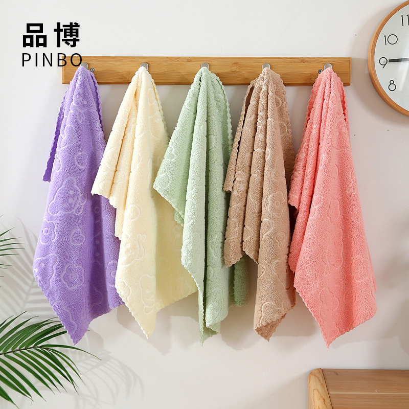 New embossed bear head face towel household soft absorbent towel adult face towel coral fleece towel wholesale