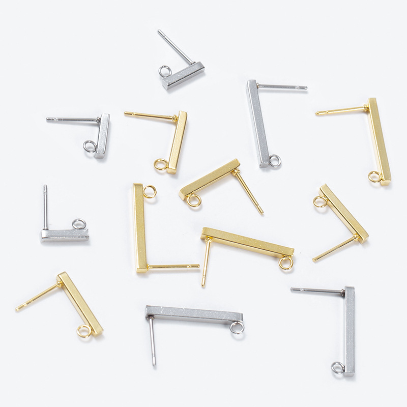 Picture of European and American Supply Stainless Steel Square Rod T-Shaped Earrings Simple Gold Earrings DIY Jewelry Accessories Wholesale