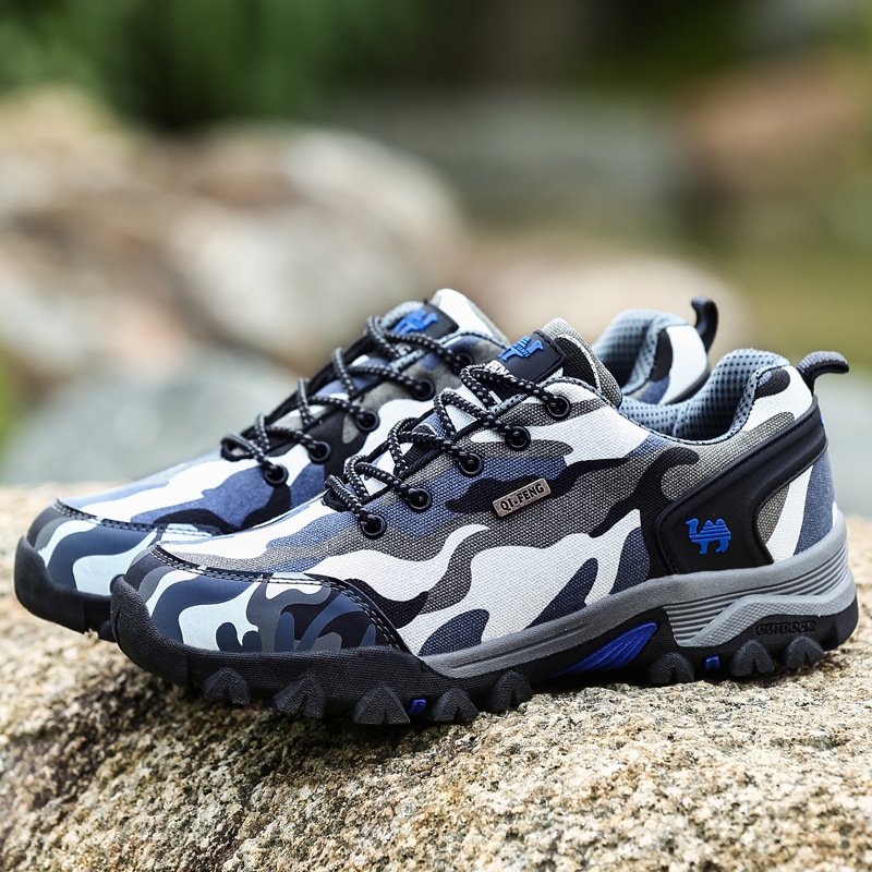 Spring large size outdoor hiking shoes fashion casual camouflage Sports men's shoes travel non-slip lace color matching hiking shoes