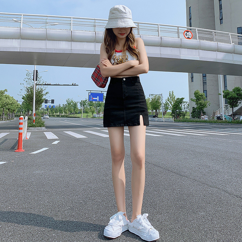 Skirt 2021 Spring New Style Thin Stretch Slim-Fit Slimming Pants High Waist Hip Split Denim Skirt for Women