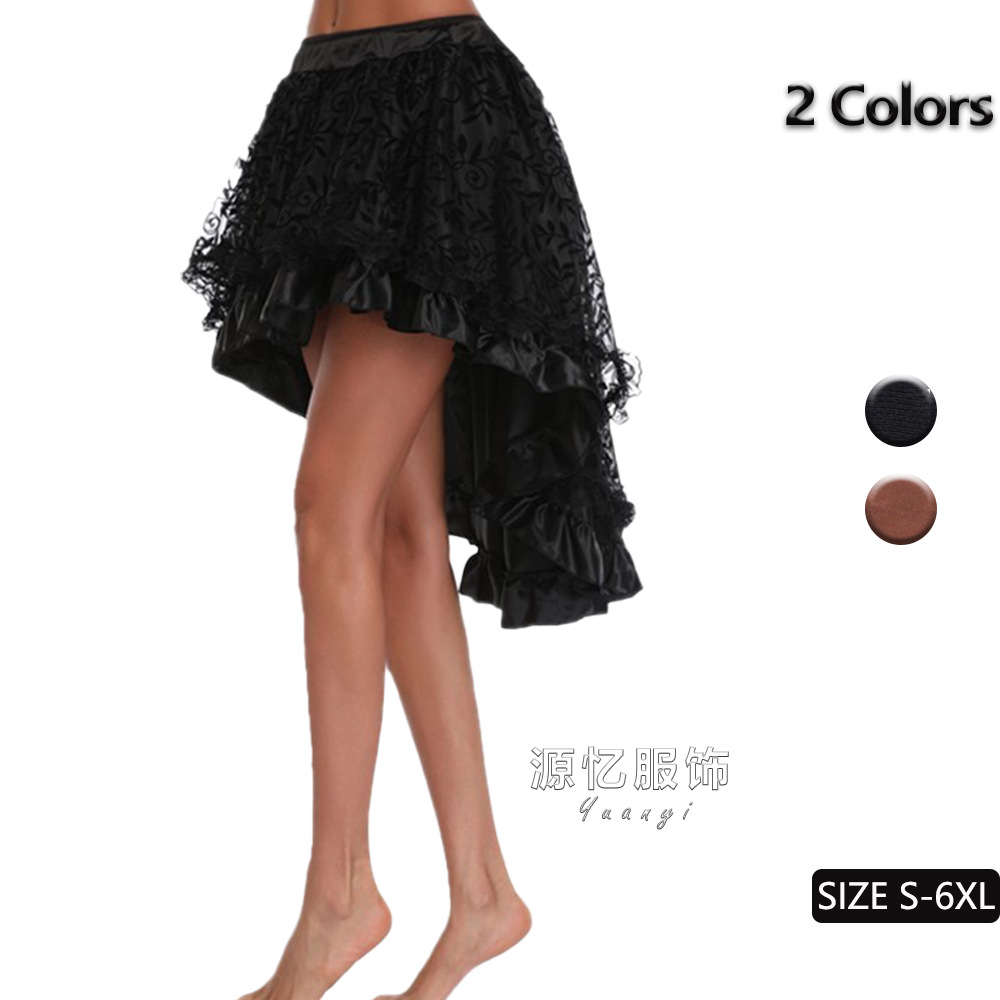 European and American court tuft-tail skirt flocking printed mesh skirt Gothic double-layer irregular skirt niche skirt