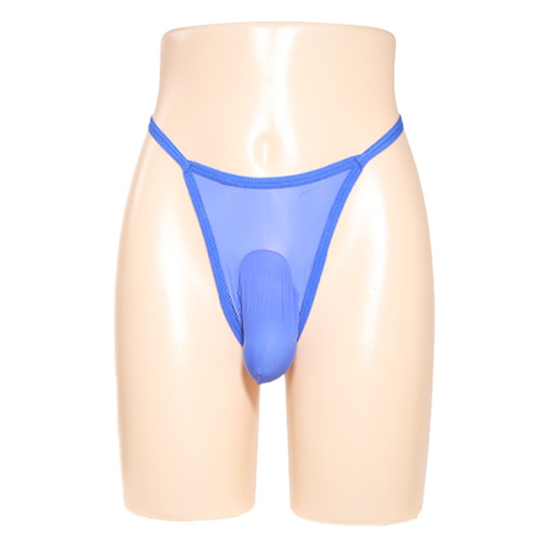 Men's Full Transparent Underwear Sexy Ultra-thin Oil Bright Silk Slide Low Waist Thong Large Size Bullet Separate Sexy Underwear