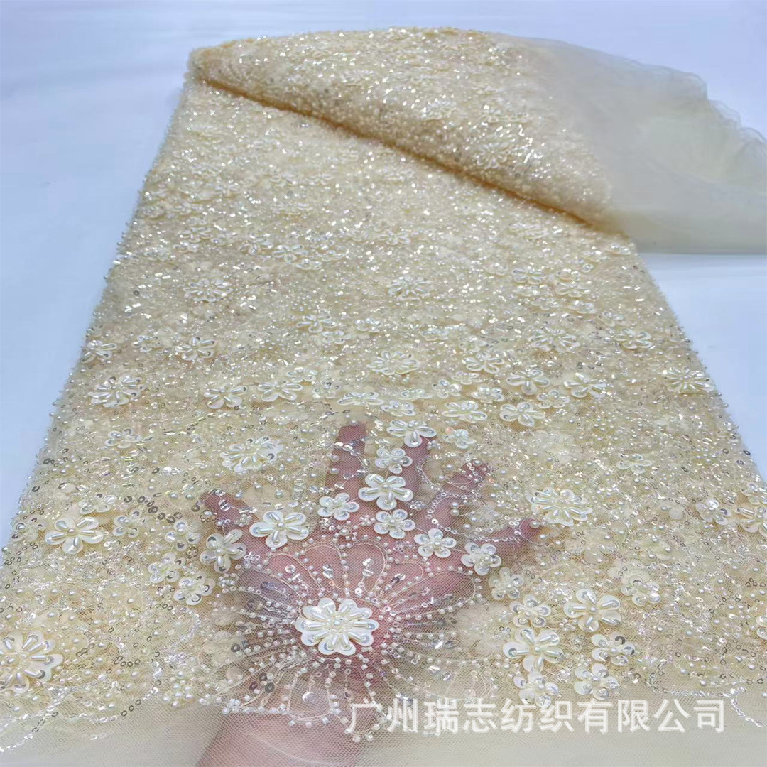 Picture of Laser Flower Sequin Embroidered Cloth Wedding Dress Evening Dress Stage Costume Fabric Sequin Lace Fabric Ready Stock