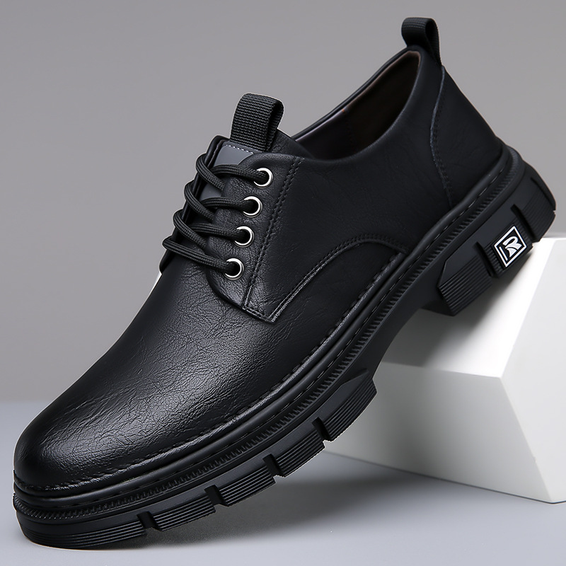 2025 New Genuine Leather Men's Shoes Low-Top British Style Leather Shoes Men's Trendy Easiest for Match Sneakers Korean Style Casual Work Shoes for Men
