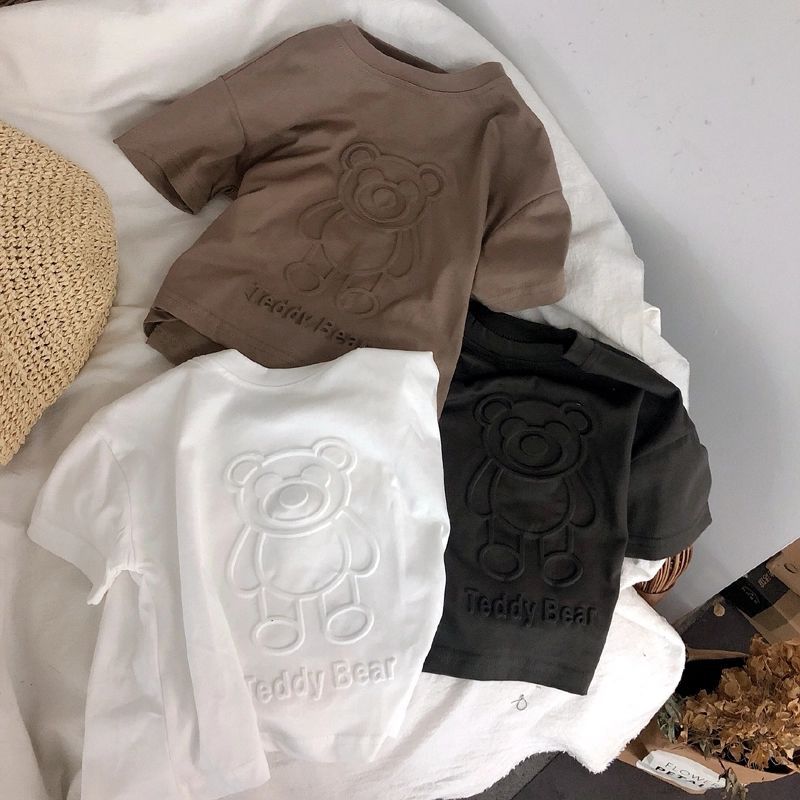 Picture of Boys' T-Shirt Embossed Bear Korean Kidsren's Stereo Embossed Soft Cotton Short-Sleeved T-Shirt Casual Tops for Boys and Girls