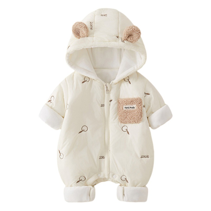 Newborn infant autumn and winter cotton and thickening jumpsuit male and female baby casual comfortable hooded romper romper