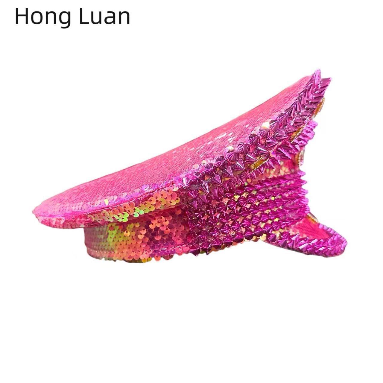 Picture of New Pink Sequins Rhinestone Personality Masquerade Carnival Adult Party Steampunk Performance Navy Cap