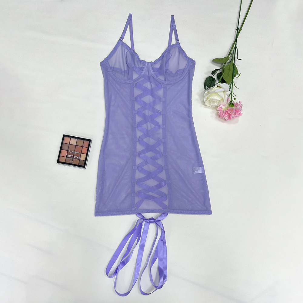 Picture of European and American Steel Ring Mesh Sling Perspective Sexy Cross Lace-Up Backless Sexy Body Shaping Jumpsuit 1517