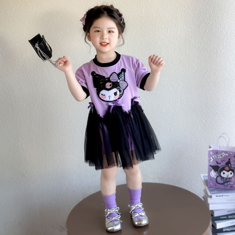Picture of Girls' Korean Style Cartoon Casual T-Shirt Dress Children's Summer New Style Mesh Casual Kulomi Mesh dress