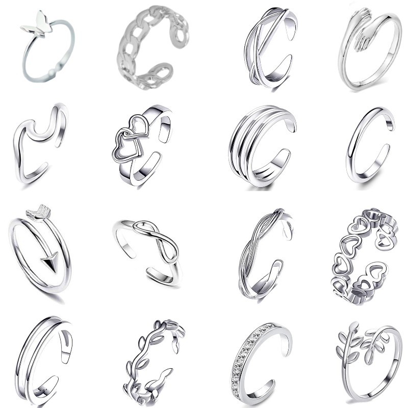 Picture of European and American 16 pcs/set women's foot finger joint ring arrow knot star leaves love silver plated foot ring suit