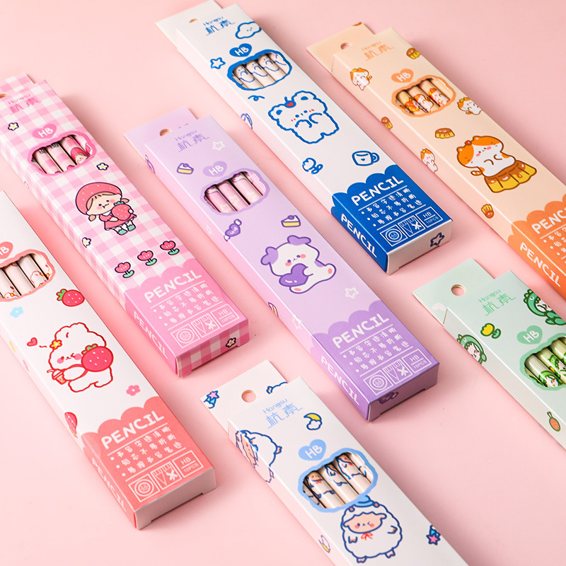 Cartoon boxed pencil elementary school student writing painting sketch pen student stationery HB pencil with eraser 10 pack