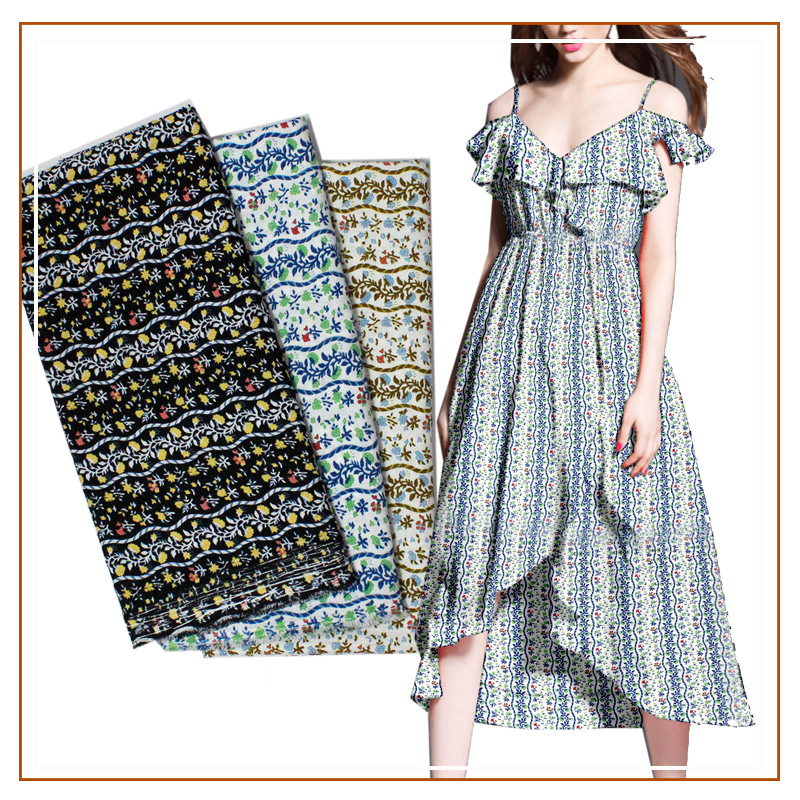 Wave stripe small floral printed fabric ethnic style geometric pattern dress suspender skirt fabric outer single fabric