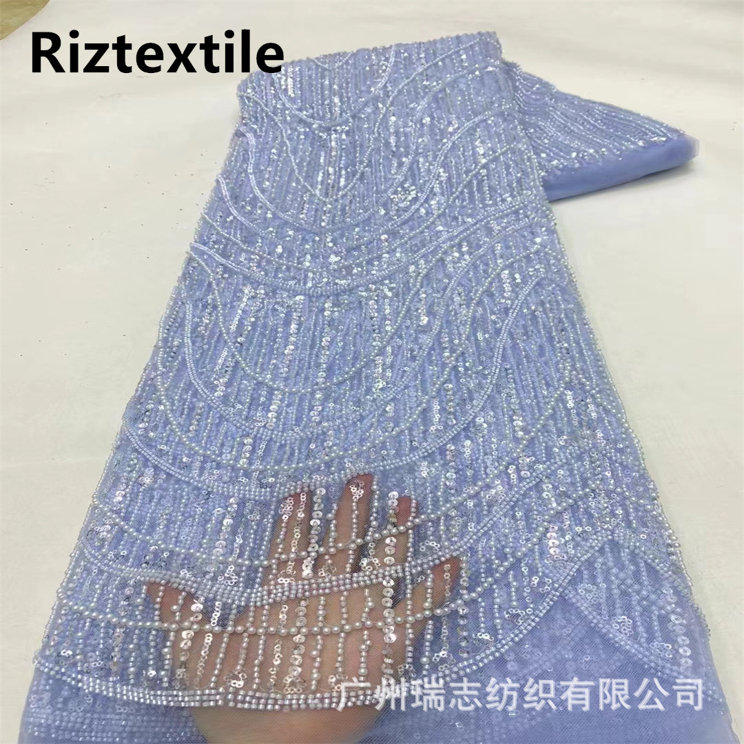 Picture of Cross-border in stock geometric pattern European and American black three-dimensional handmade bead sequin dress dress wedding embroidered fabric