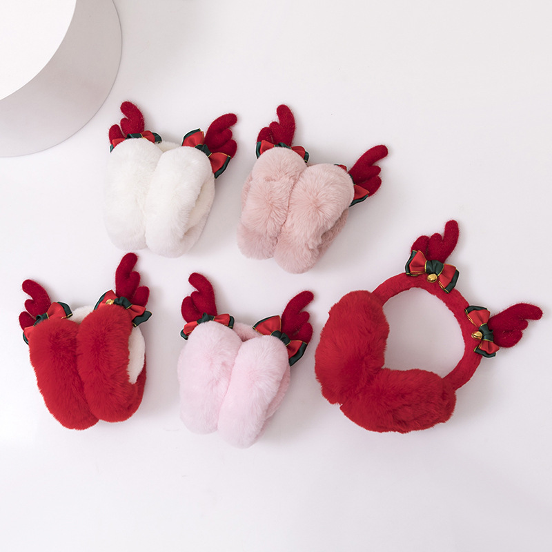 Picture of Christmas antlers foldable children's earmuffs winter warm earmuffs full velvet earmuffs windproof cold protection students ear warming