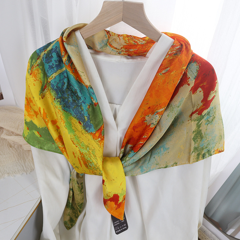 90cm Cloud Brocade Square Scarf Hangzhou Silk Scarf Turban Shawl Scarf Women's Summer Outer Wear Spring Autumn Winter
