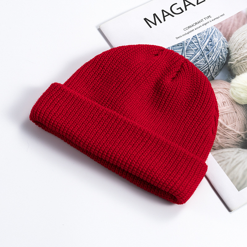 Picture of Melon Skin Hat Men's Korean Style Trendyy Autumn and Winter Woolen Hat Student Fashion Cuffed Yuppie Cold Hat Women's Brimless Knitted Hat
