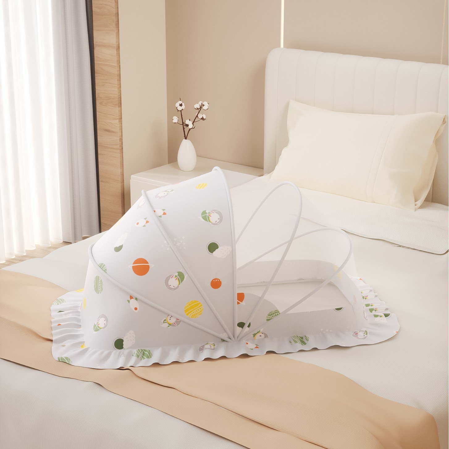 Picture of Baby Mosquito Net, Full-Cover Yurt for Babies, Foldable Universal Crib Mosquito Net for Infants and Toddlers, Light-Blocking