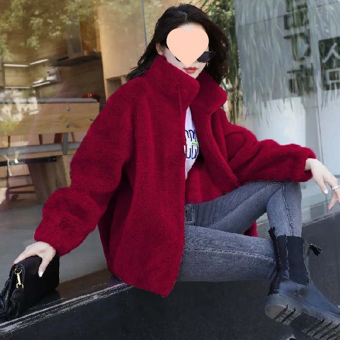 Picture of Women's Fashionable Coat Ins Winter fleece-lined Thickened Double-sided Fleece Vertical Collar Warm Sweater Women's Cardigan Zipper Fleece