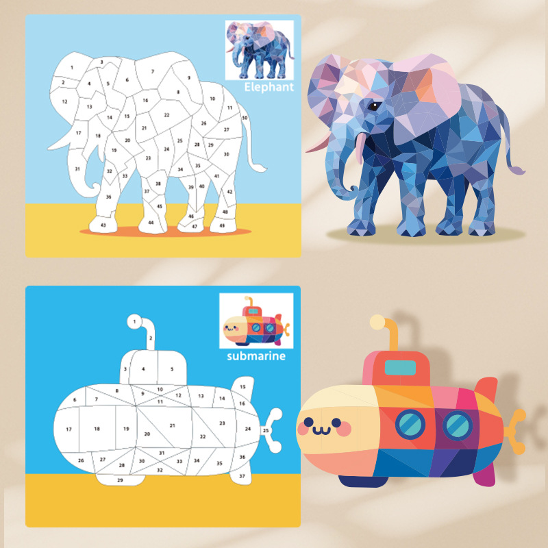 Picture of Children's 3D Geometric Collage Puzzle Educational Toys Kindergarten 3-6 Years Old Focus Handmade DIY Stickers