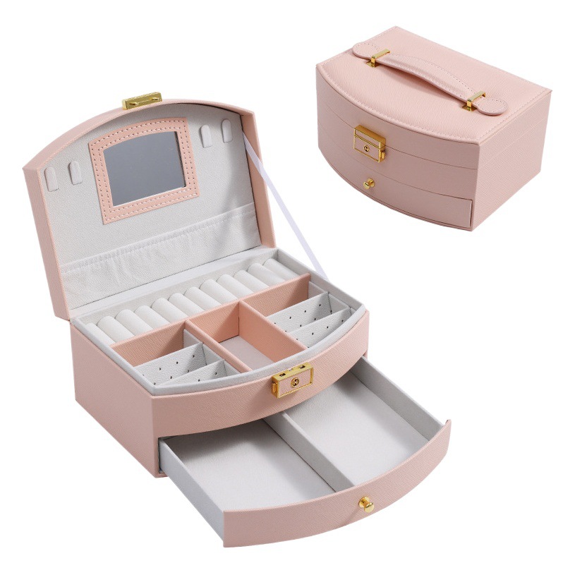 Cross-border Fashion Drawer Jewelry Box with Lock Double-layer Necklace Ring Earrings Earrings Earrings Makeup Jewelry Storage Box Home