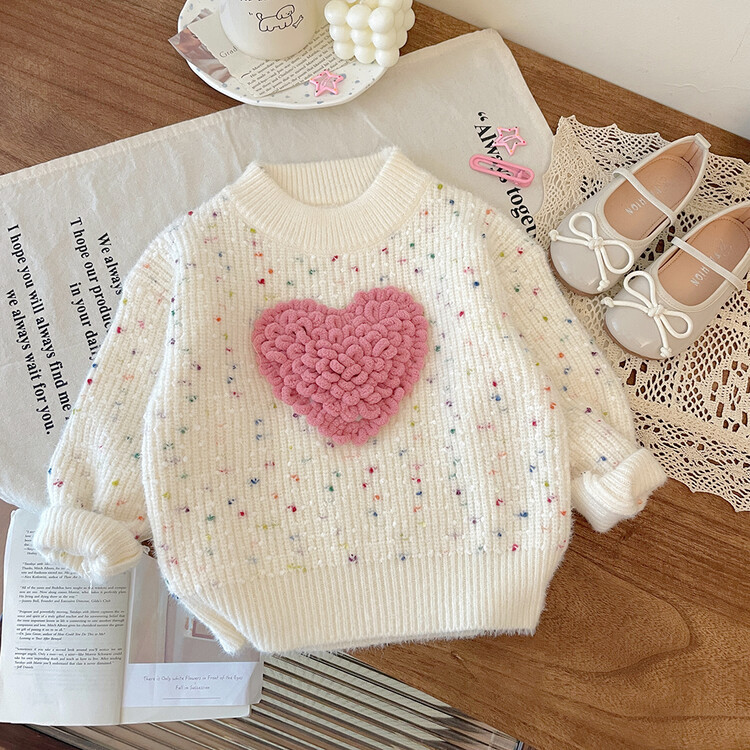 Picture of Girls Korean Style Heart Thickeneded Sweater 2025 Winter Baby Fashionable Warm Kidsren's Winter Thick Sweater