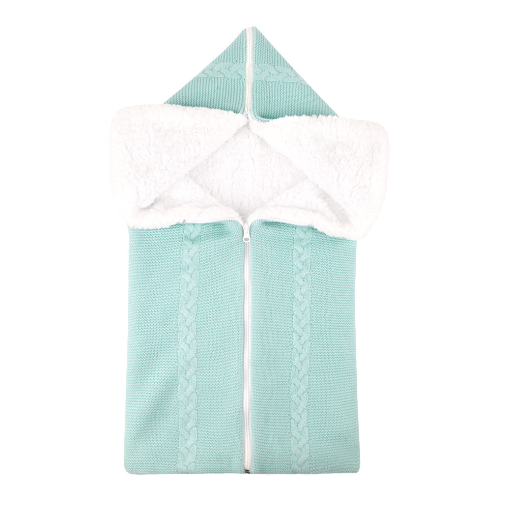 Picture of Hot Selling New Wool Knitted Plus Velvet Baby Sleeping Bag Baby Blanket Stroller Zipper Sleeping Bag Blanket Two-In-One