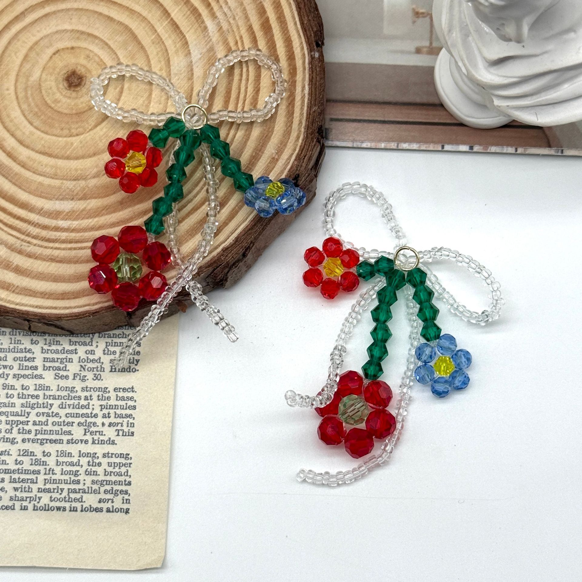 New Sweet Color Beaded Flower Bow Handmade DIY Earrings Hair Accessories Pendant Shoe Bag Keychain Accessories
