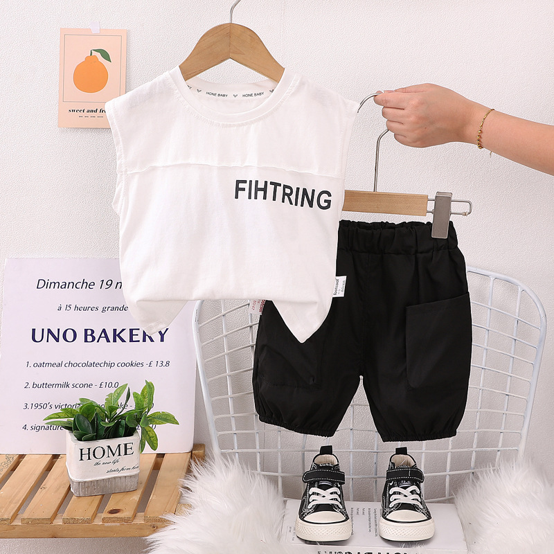 Picture of Summer foreign-style baby two-piece boy's new summer handsome thin stitching letter vest suit tide direct sales