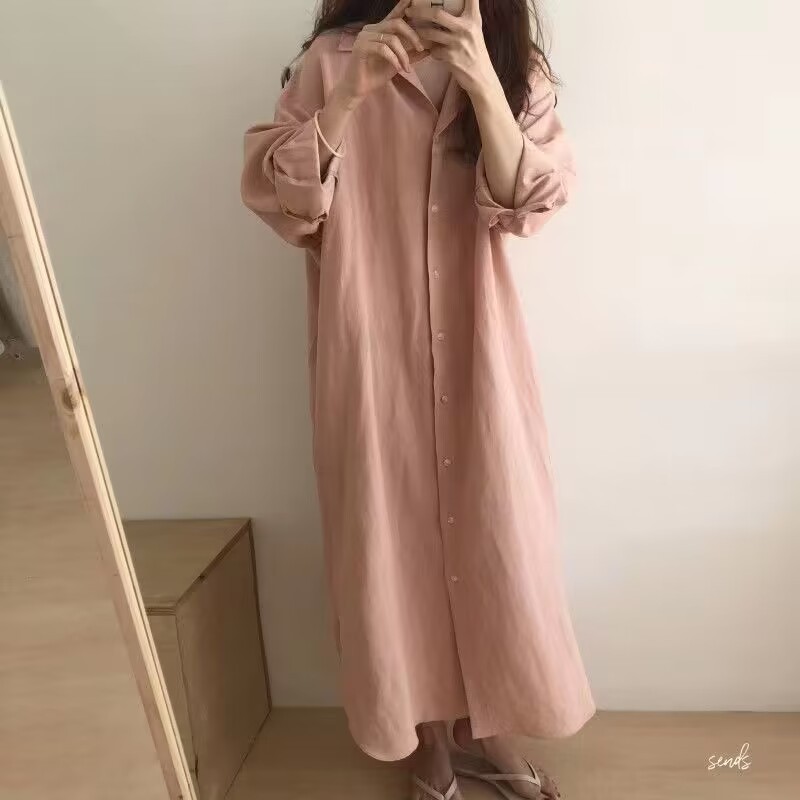 Picture of 25 Shirts for Women Spring & Fall Cotton and Linen Fashionable Korean Style Pure Color Versatile Tops Mid-Length Loose Shirts Long-Sleeved Large Size Tops