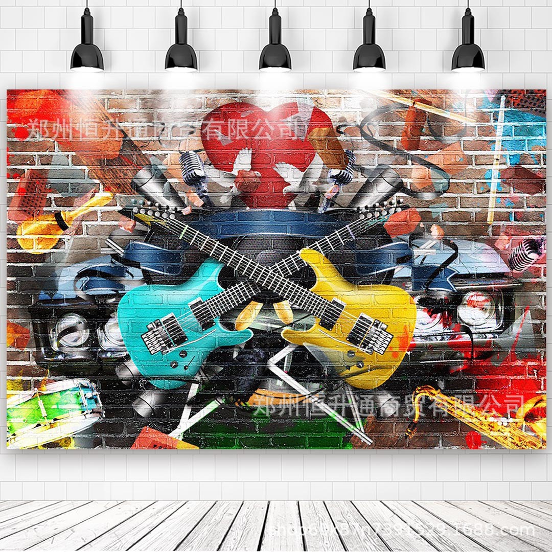 Amazon retro graffiti street guitar decoration background cloth banner vinyl photography party decoration background