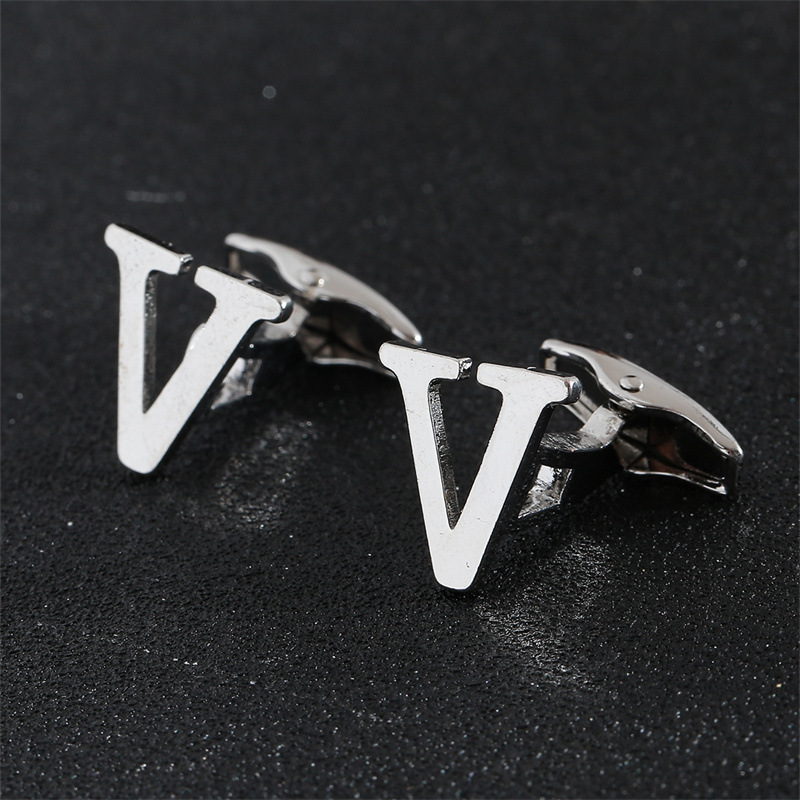 Picture of Cross-Border Specially Designed for Silver 26 English Letters Glossy Men's Cufflinks Manufacturer Wholesale Personalized French Shirt Cufflinks