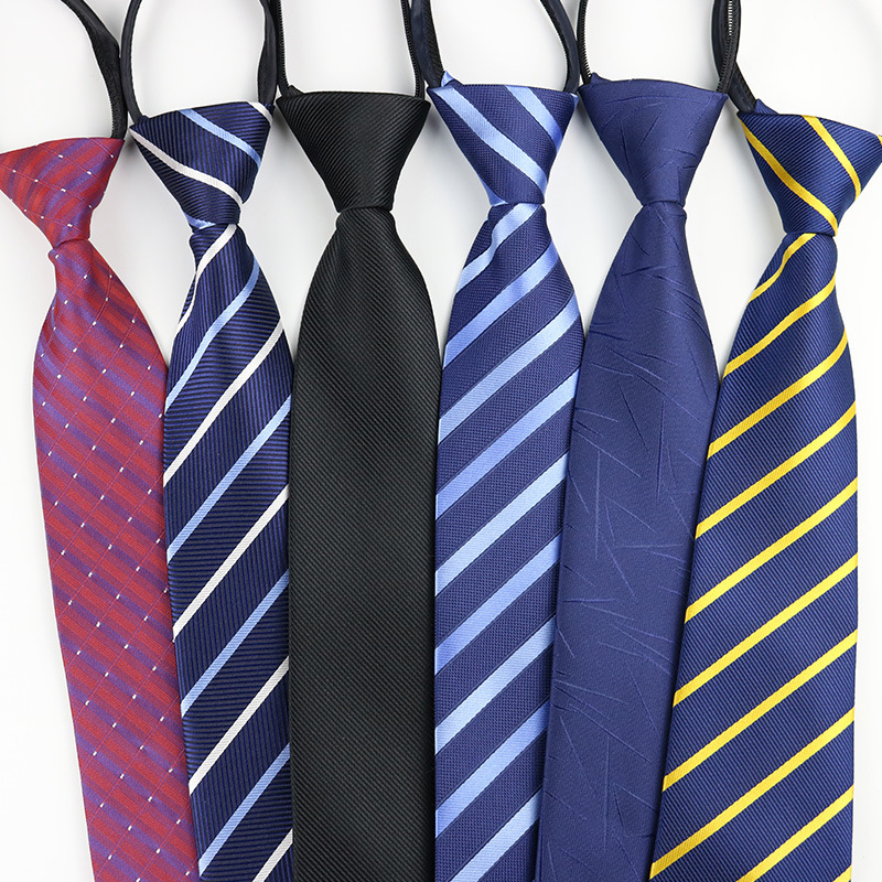 Picture of Factory Black Men's Tie Striped Blue Business Tie Lazy People Knot Free Zipper Tie in stock Wholesale