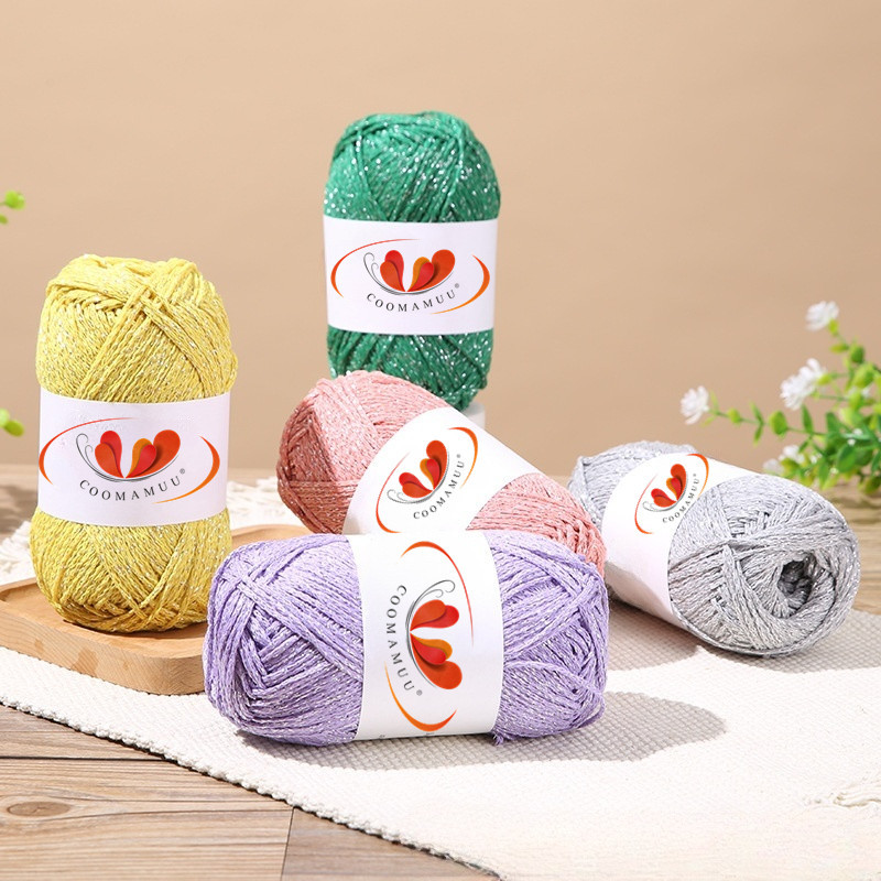 Flash silver hollow cotton 1.5mm round strand Diy hand woven wool ball bag coarse woven yarn stiff 100g