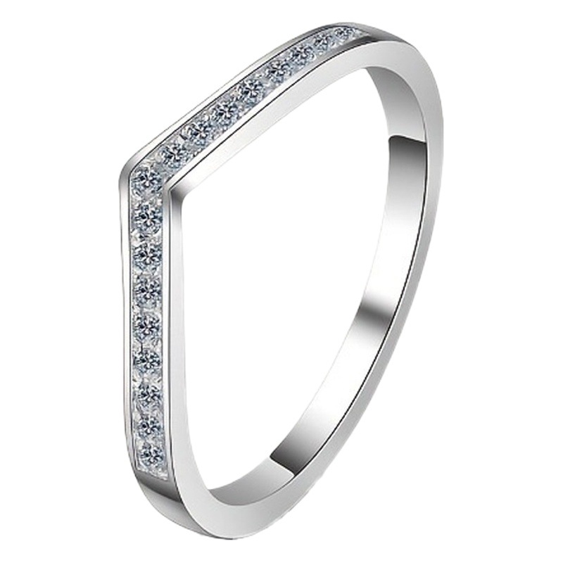 S925 silver V-shaped row moissanite ring light luxury silver diamond ring female wedding ring open adjustable ring