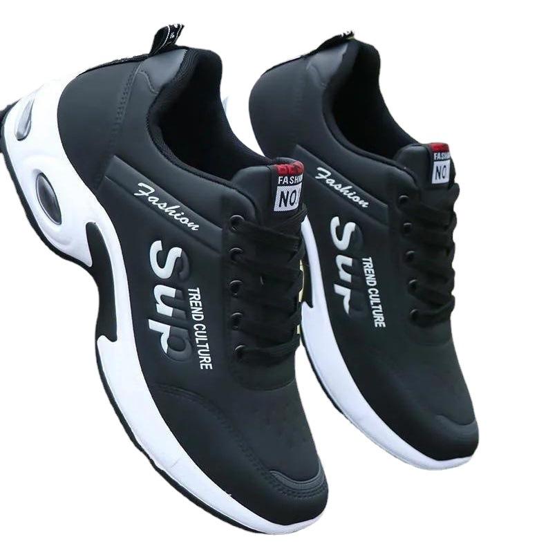 2024 new men's fashion sports shoes leather soft bottom running students white shoes wholesale Korean trend casual shoes