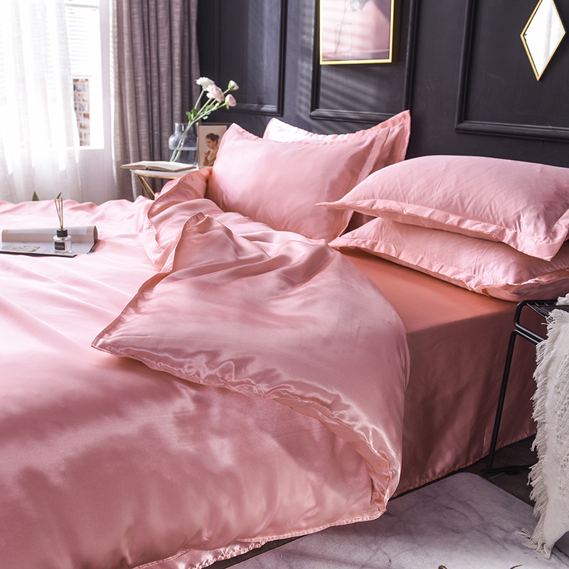 Picture of Summer solid color double-sided washed Ice Silk four-piece set silky color matching quilt cover sheets foreign trade cross-border bedding wholesale