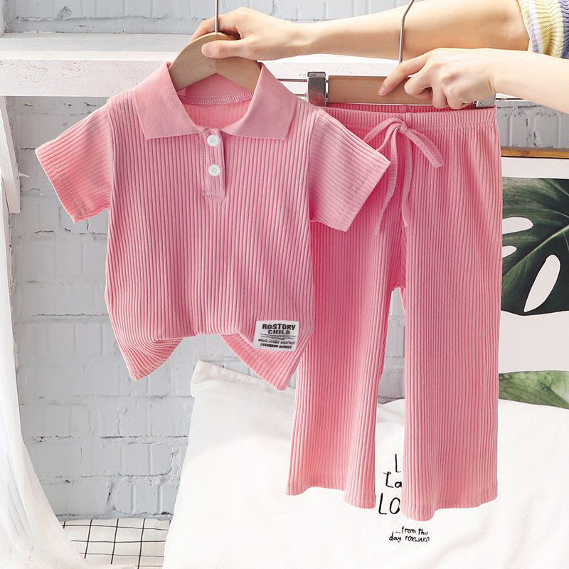 Picture of Girls' Fashionable suit Summer 2025 New Women's Baby Online Popular Pit Short-sleeved Pants Children's Sports Two-piece Set