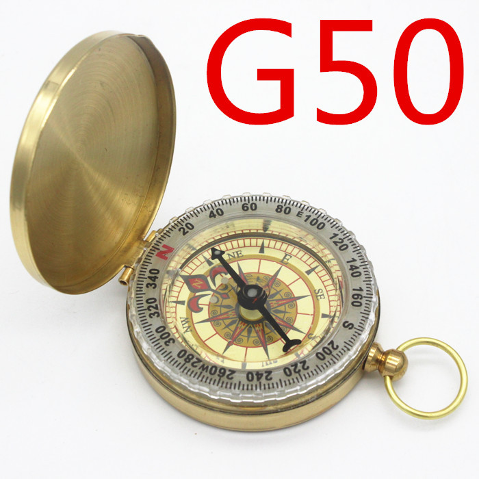 Genuine Boutique G50 Luminous Gold-plated Outdoor Directional Off-road Multi-function Compass Keychain Pocket Watch Compass